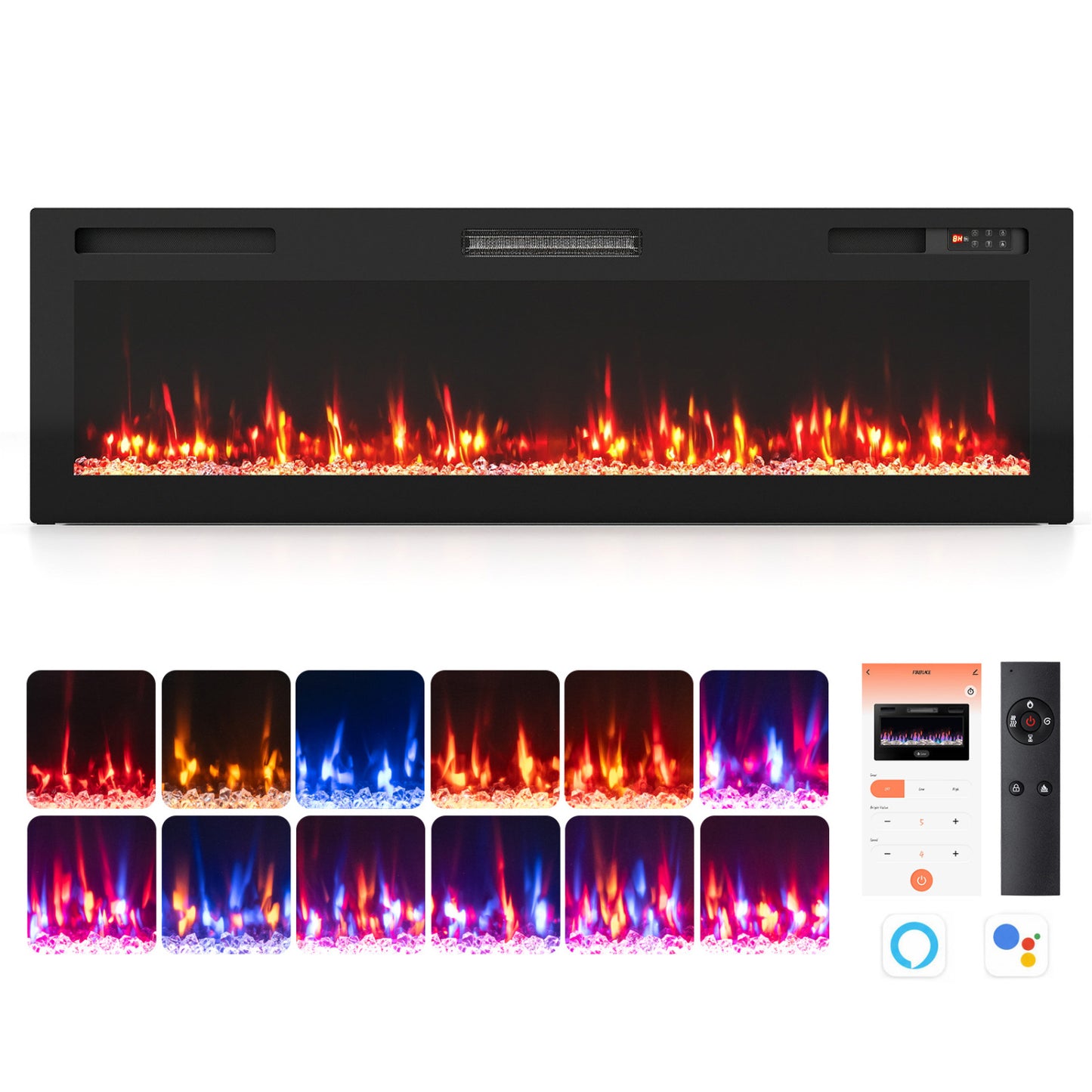 30/36/40/50/60/72 Inch Smart WiFi Electric Fireplace with Recessed and Wall Mounted-60"