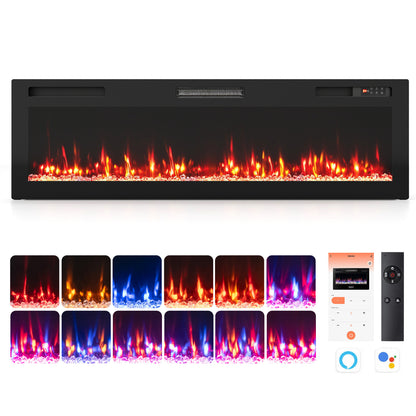 30/36/40/50/60/72 Inch Smart WiFi Electric Fireplace with Recessed and Wall Mounted-60"