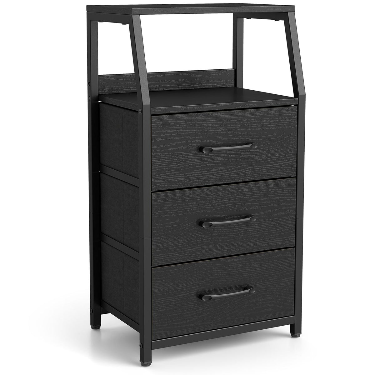 30.5 Inch Tall Nightstand with 3 Fabric Drawers and 2 Spacious Open Shelves-Black
