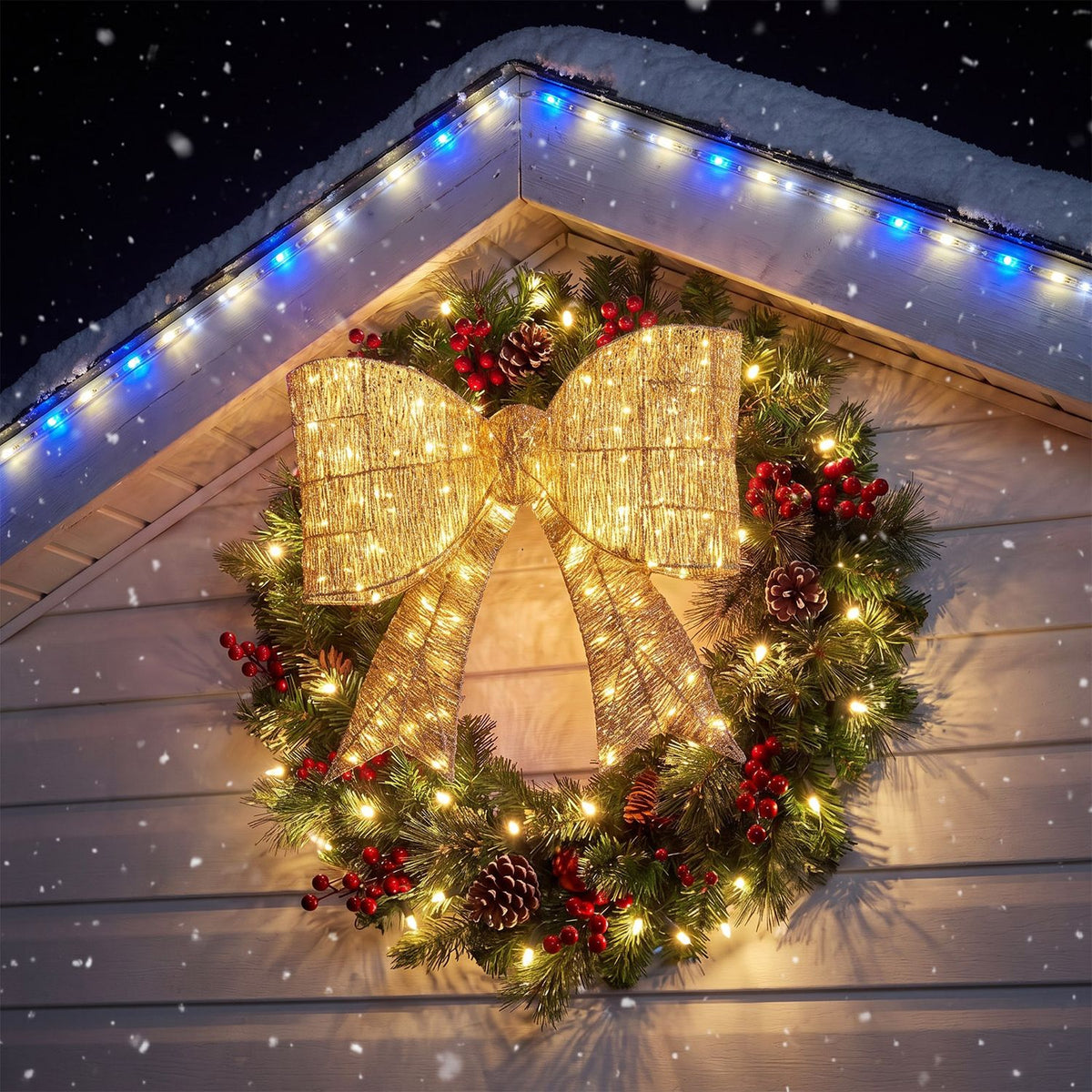 30" Christmas Lighted Bow Decoration with 120 PreLit Warm White LED Lights-Golden