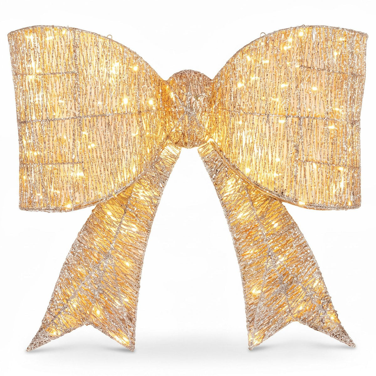 30" Christmas Lighted Bow Decoration with 120 PreLit Warm White LED Lights-Golden