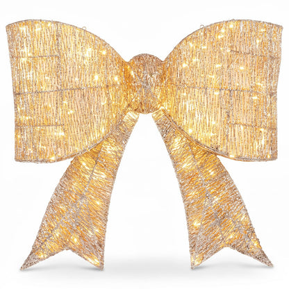 30" Christmas Lighted Bow Decoration with 120 PreLit Warm White LED Lights-Golden