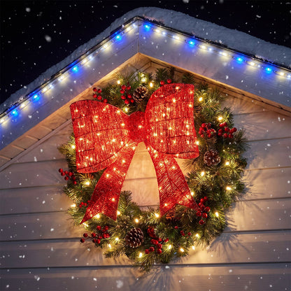 30" Christmas Lighted Bow Decoration with 120 PreLit Warm White LED Lights-Golden