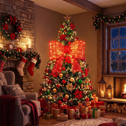 30" Christmas Lighted Bow Decoration with 120 PreLit Warm White LED Lights-Golden