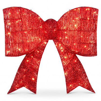 30" Christmas Lighted Bow Decoration with 120 PreLit Warm White LED Lights-Golden