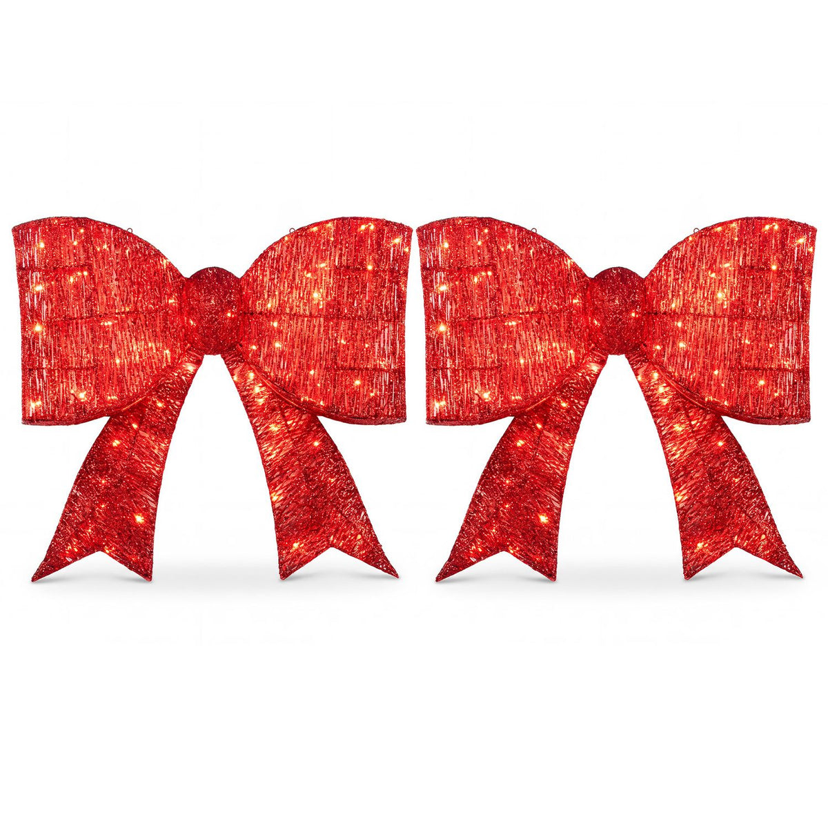 30" Christmas Lighted Bow Decoration Set of 2 with 120 Pre Lit Warm White LED Lights-Golden