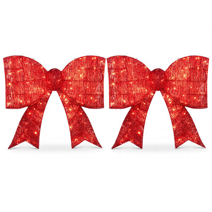 30" Christmas Lighted Bow Decoration Set of 2 with 120 Pre Lit Warm White LED Lights-Golden