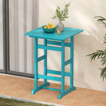 30 Inch Square Bar Table Dining Table with Slatted Tabletop for Poolside-Turquoise