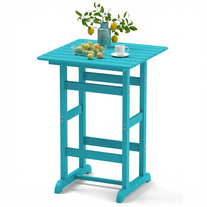 30 Inch Square Bar Table Dining Table with Slatted Tabletop for Poolside-Turquoise