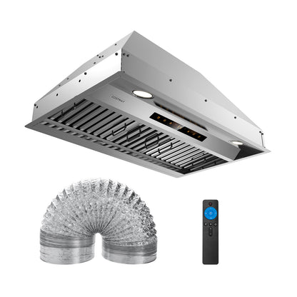 30 Inch Under Cabinet Range Hood with 4 Fan Speeds and Baffles Filters-Silver