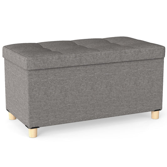 30 Inches Storage Ottoman Bench with Tray and Rubber Wood Legs-Gray