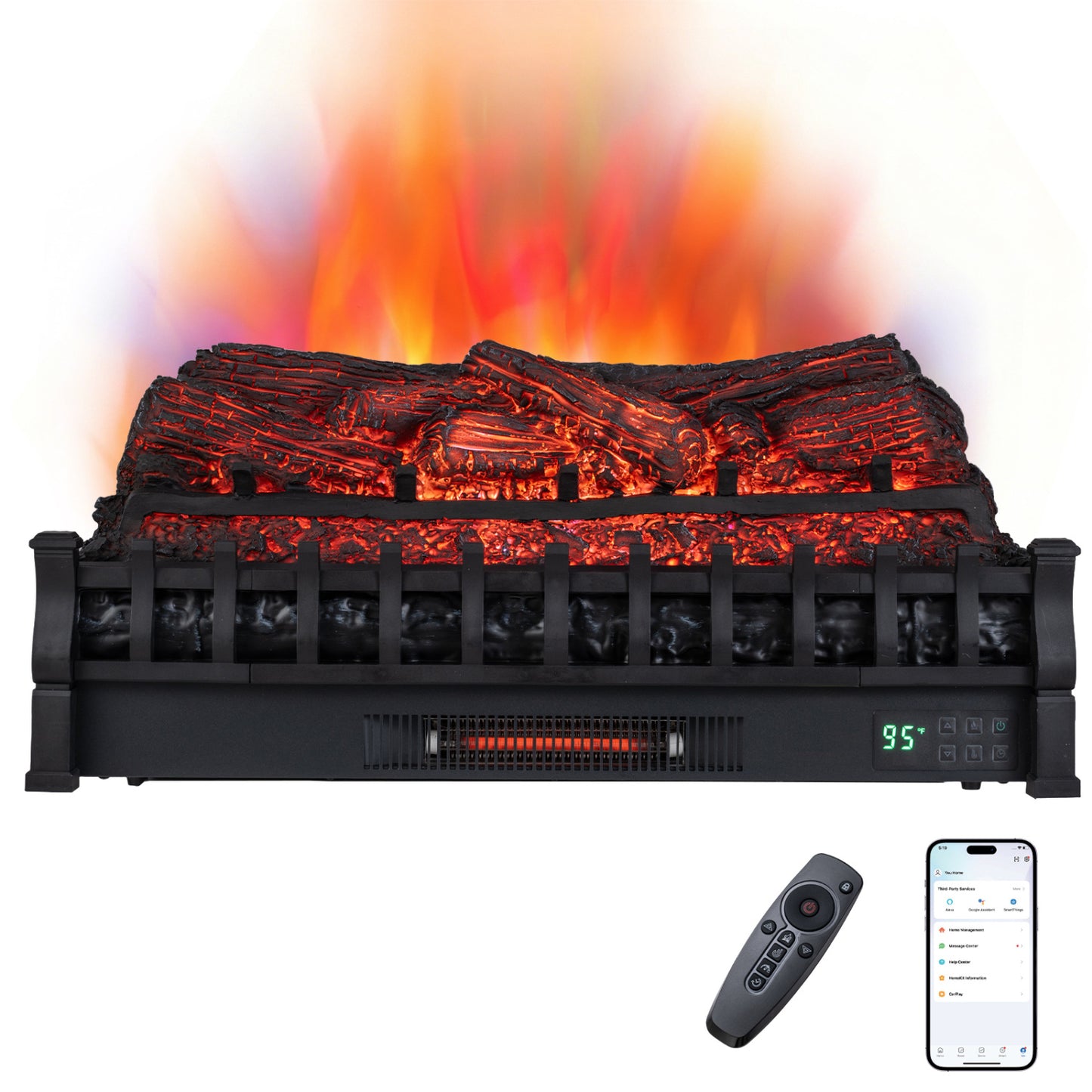 30" WiFi Fireplace Insert Pinewood Set with Cracking Sound-Black