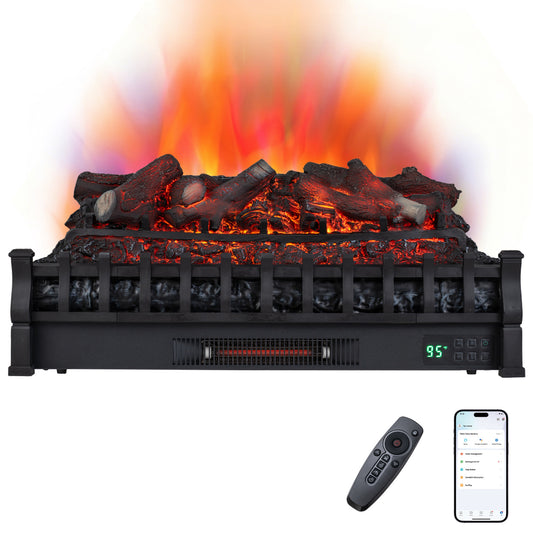 Black 30-inch WiFi fireplace insert with lemonwood design and cracking sound, ideal for climate control and cozy ambiance.