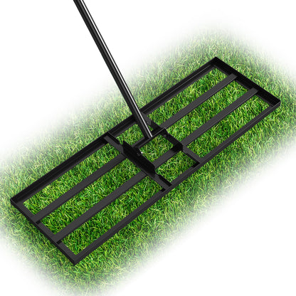 Heavy-duty 30x10 inch lawn leveling tool with 69-inch handle in black, ideal for outdoor garden and lawn care projects.