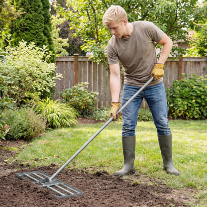 Heavy duty black lawn level tool with 69-inch handle, 30 x 10 inches, for garden and lawn care.