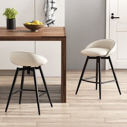 Upholstered Bar Stools Set of 2 with Footrest and Backrest-Beige