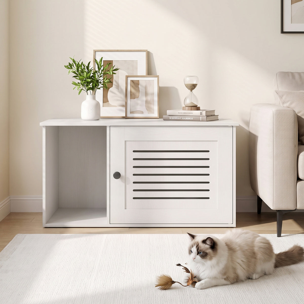 31.5" Cat Litter Box Enclosure with Side Entrance for Indoor Cats-White
