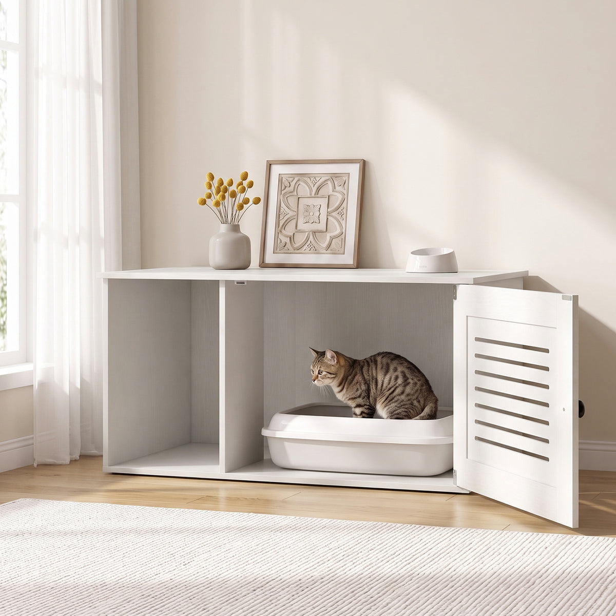 31.5" Cat Litter Box Enclosure with Side Entrance for Indoor Cats-White
