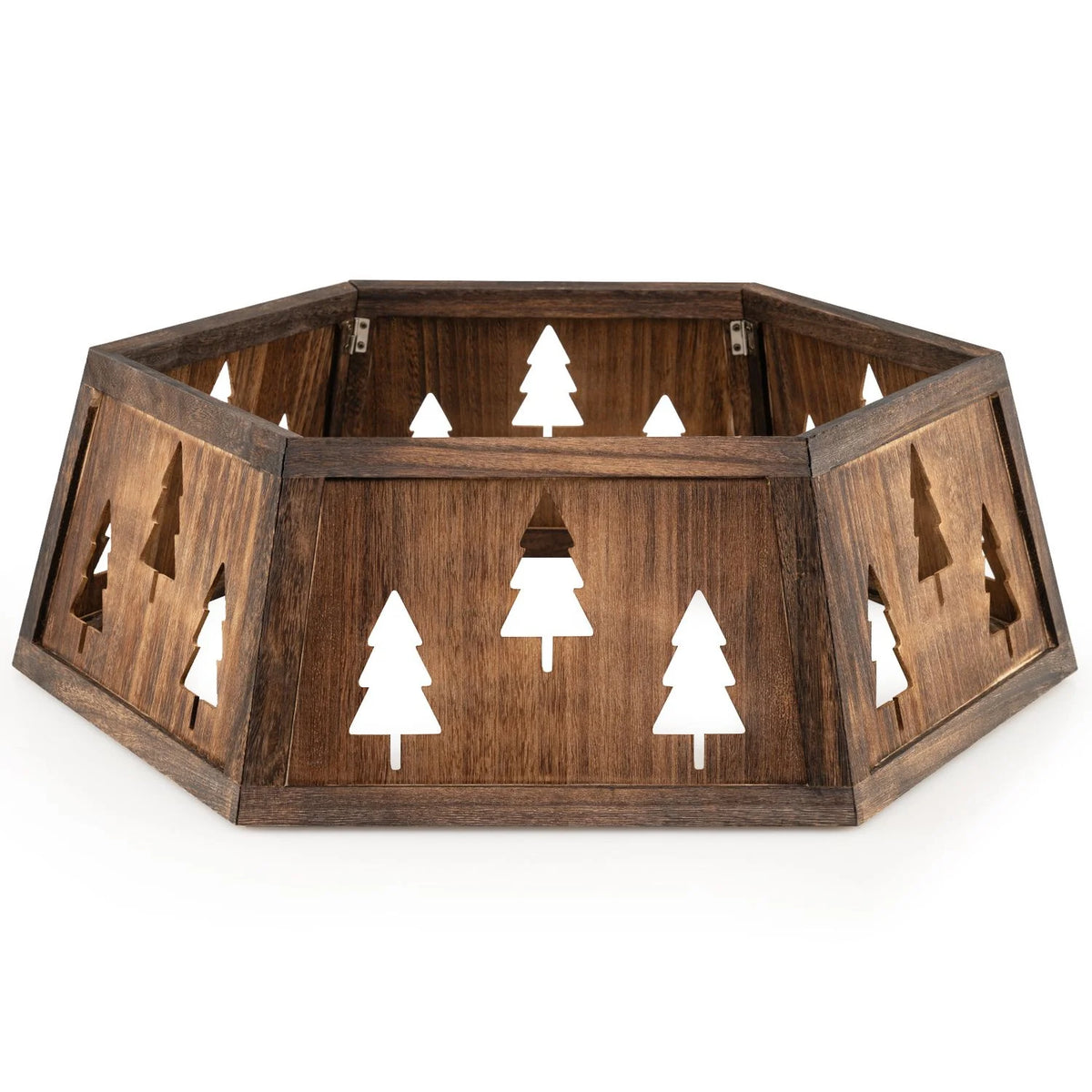 Decorative 31.5-inch Christmas tree collar with antler design, fits 6 to 9 ft artificial trees, tool-free setup for holiday decor.