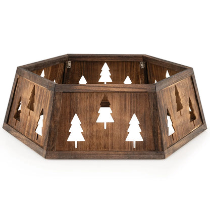 Decorative 31.5-inch Christmas tree collar with antler design, fits 6 to 9 ft artificial trees, tool-free setup for holiday decor.