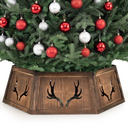 Decorative 31.5-inch Christmas tree collar with antler design for 6-9 ft artificial trees, tool-free setup, by Wilsons Home Store