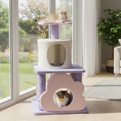 31.5" Cute Modern Cat Tree Multi-Level Kitten Tower-Purple
