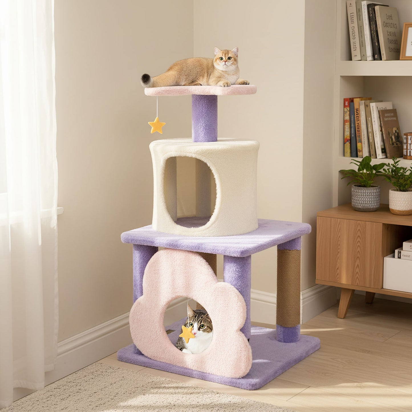 31.5" Cute Modern Cat Tree Multi-Level Kitten Tower-Purple
