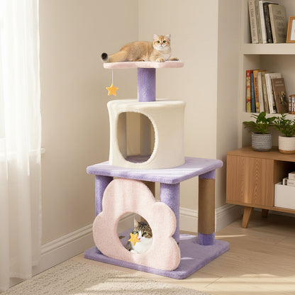31.5" Cute Modern Cat Tree Multi-Level Kitten Tower-Purple