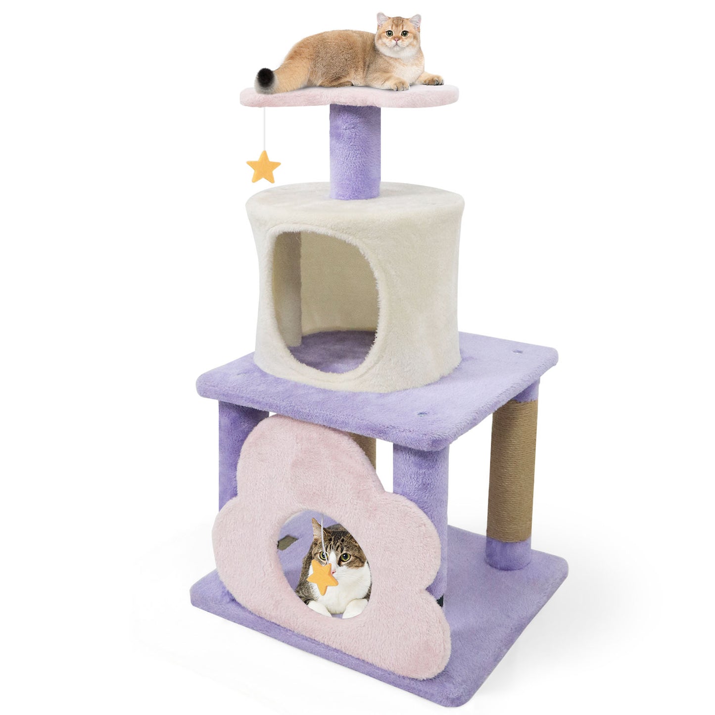31.5" Cute Modern Cat Tree Multi-Level Kitten Tower-Purple