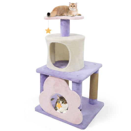 31.5" Cute Modern Cat Tree Multi-Level Kitten Tower-Purple
