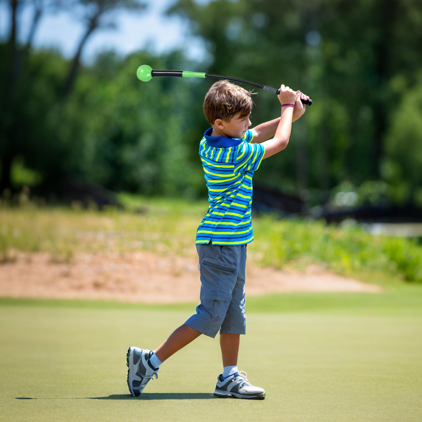 31.5 Inch Golf Swing Trainer Aid with Weighted Head for Grip  Rhythm  Balance-Green