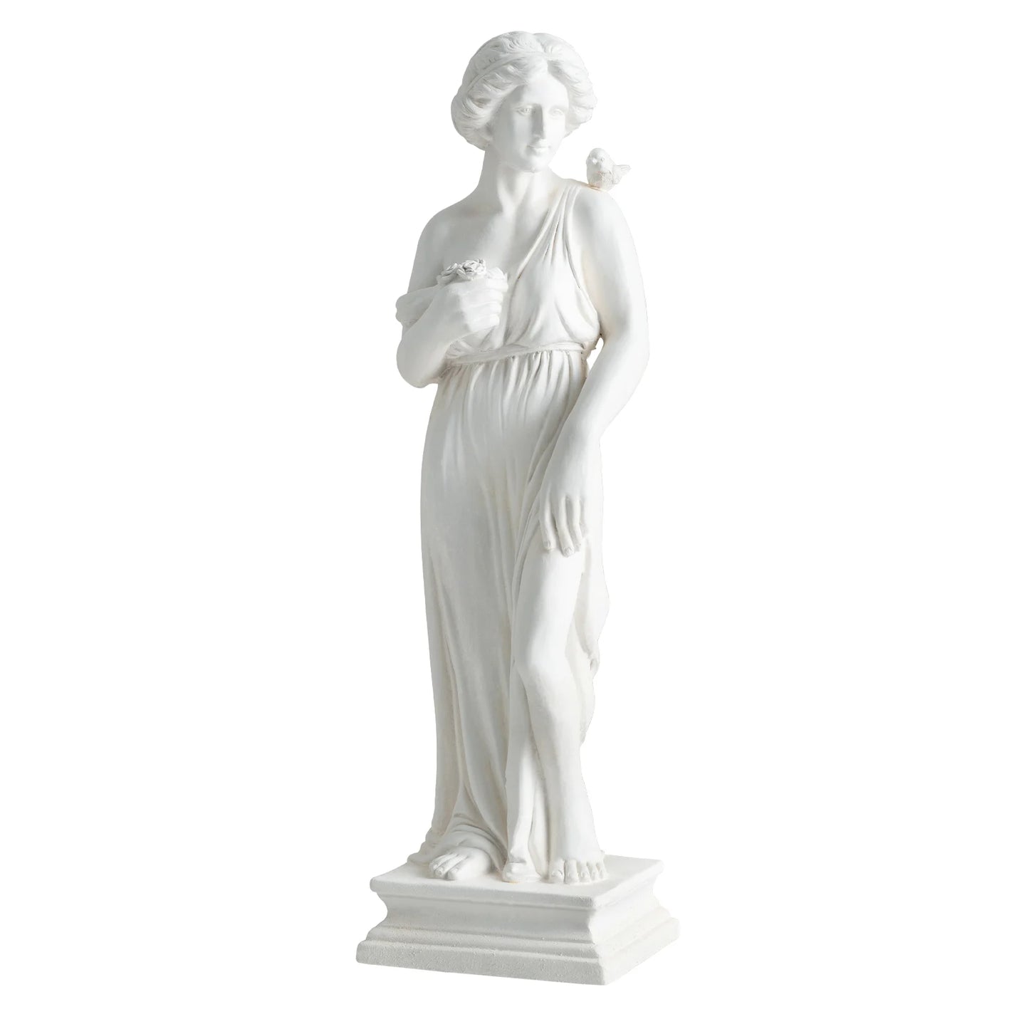 31.5 Inch Outdoor Greek Goddess Statue with Antique Finish and Column Base-White
