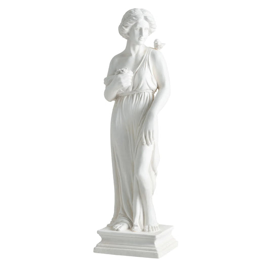 31.5 Inch Outdoor Greek Goddess Statue with Antique Finish and Column Base-White