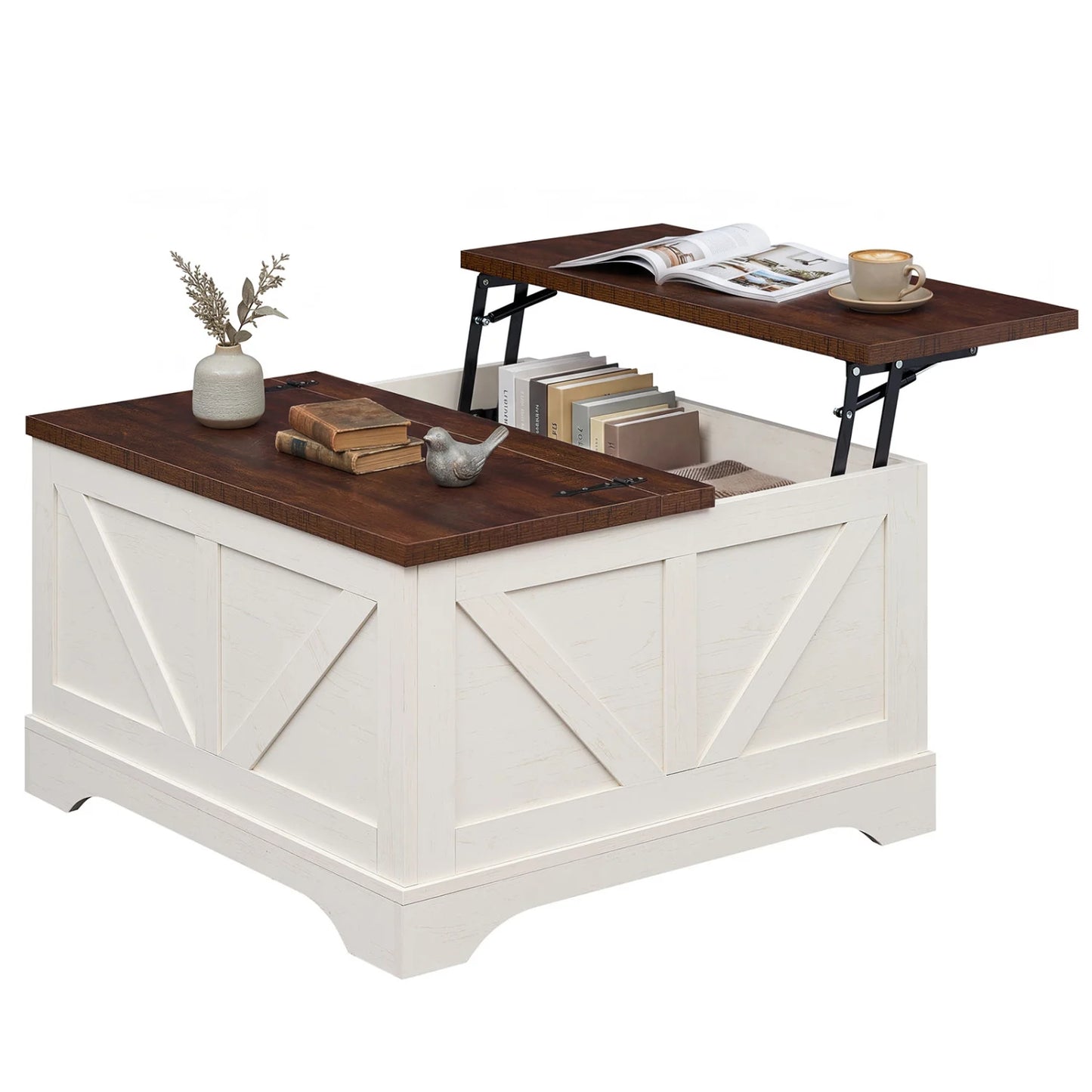 31.5 Inch Square Coffee Table with Lifting Tabletop and Hidden Compartment-Rustic Brown
