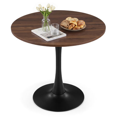 Walnut 31.5-inch tulip dining table with metal pedestal for small spaces, ideal for 2-4 people, modern kitchen and dining furniture
