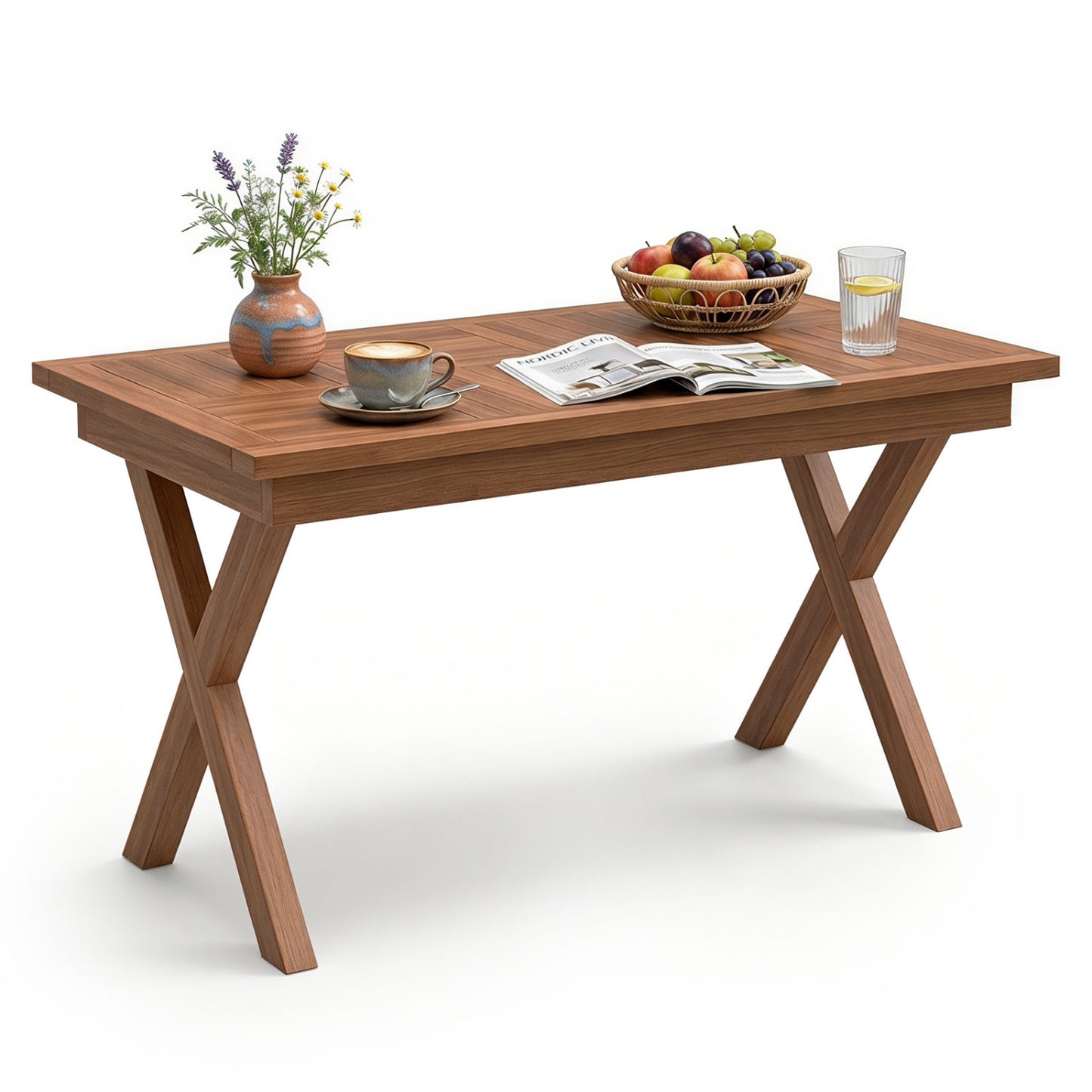 31.5" Outdoor Teak Wood Coffee Table with Slatted Tabletop for Patio