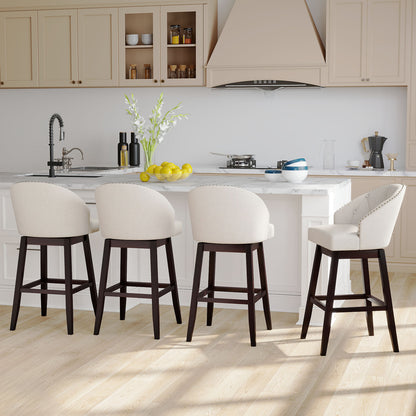 31 Inch Bar Stools Set of 4 Padded Bar Height Chairs with Rubber Wood Frame Swivel Seat-Beige