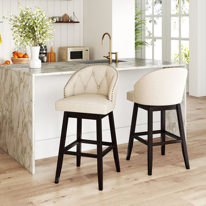 31 Inch Bar Stools Set of 4 Padded Bar Height Chairs with Rubber Wood Frame Swivel Seat-Beige