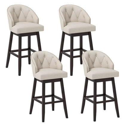 31 Inch Bar Stools Set of 4 Padded Bar Height Chairs with Rubber Wood Frame Swivel Seat-Beige