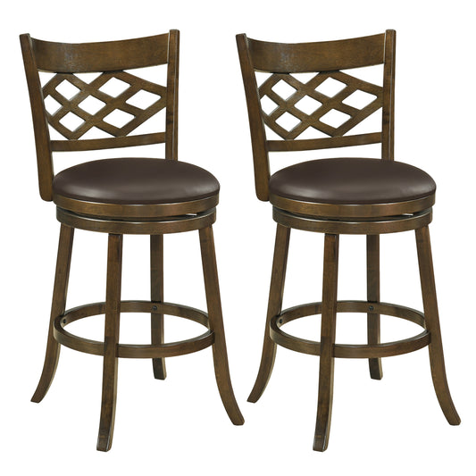 31 Inch Counter Height Bar Stools Set of 2 with Rubber Wood Frame-Brown