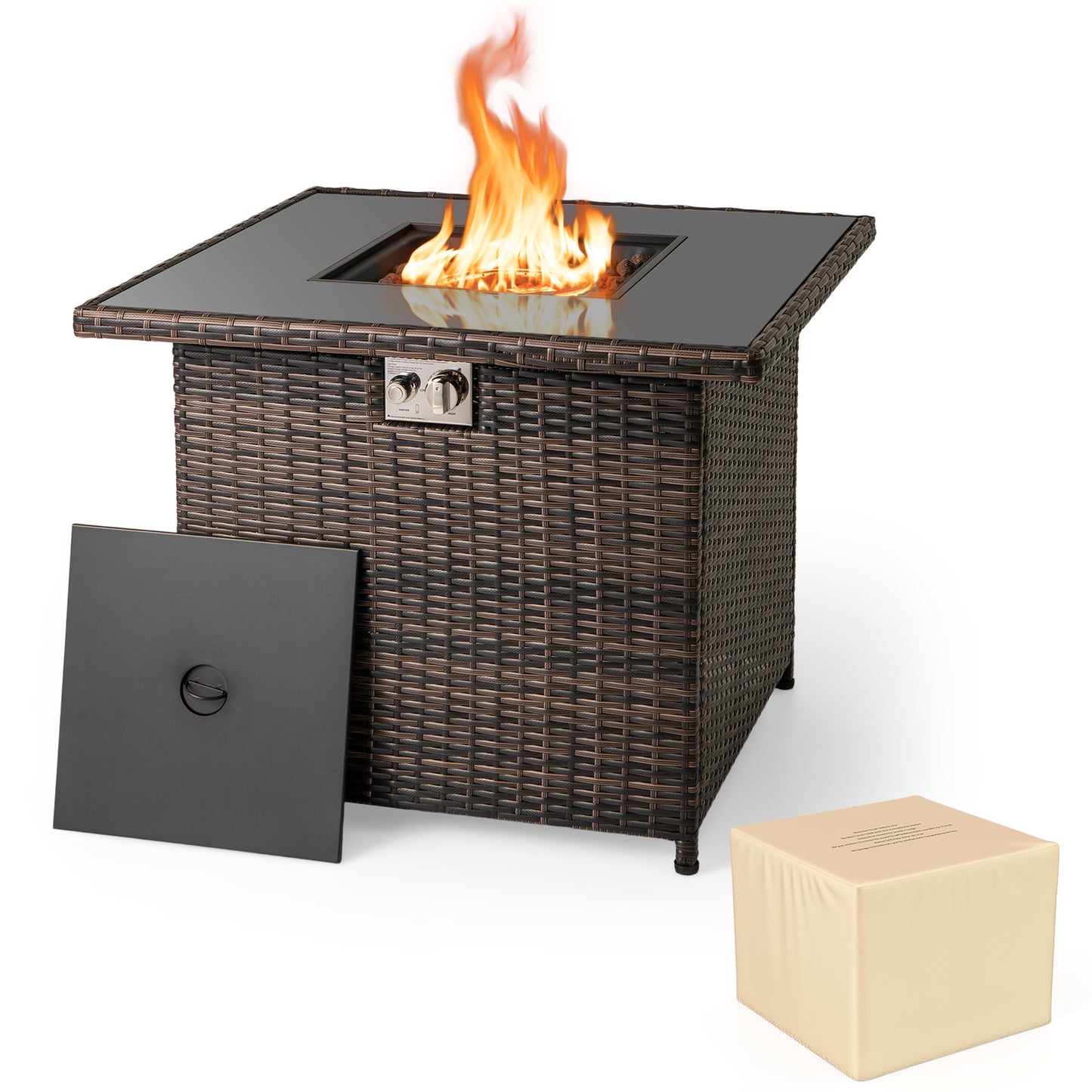 32.5 Inch Propane Fire Pit Table 5000 BTU with Tempered Glass Tabletop-Black