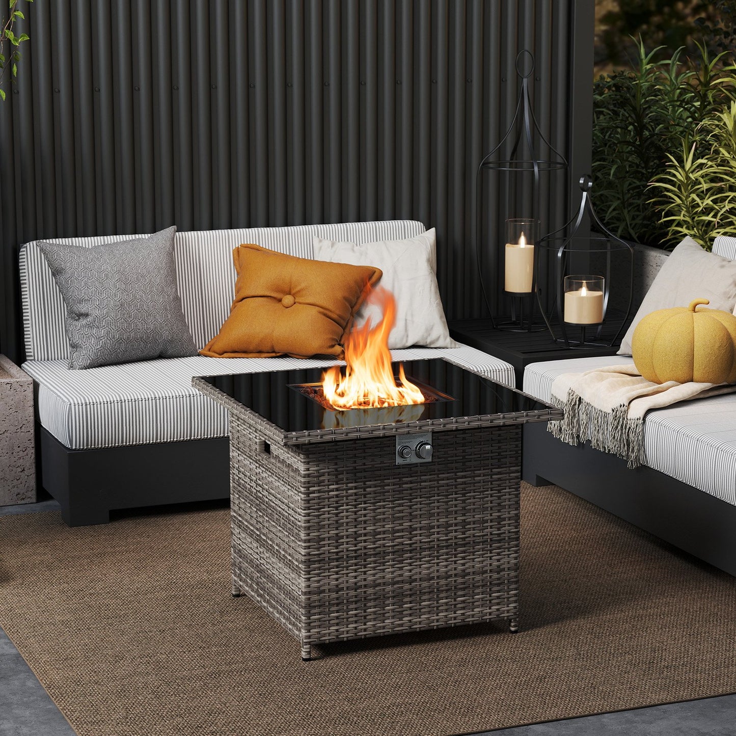 32.5 Inch Propane Fire Pit Table 5000 BTU with Tempered Glass Tabletop-Black