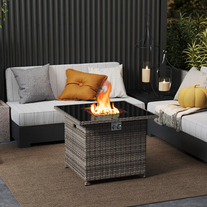 32.5 Inch Propane Fire Pit Table 5000 BTU with Tempered Glass Tabletop-Black