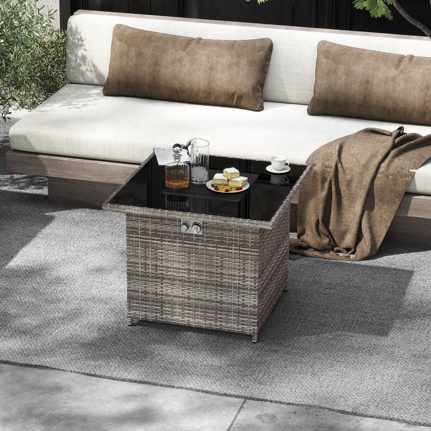 32.5 Inch Propane Fire Pit Table 5000 BTU with Tempered Glass Tabletop-Black