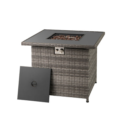 32.5 Inch Propane Fire Pit Table 5000 BTU with Tempered Glass Tabletop-Black