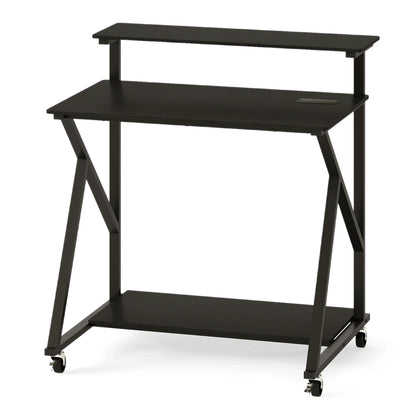32 Inch Rolling Computer Desk for Small Spaces with Power Outlets-Black