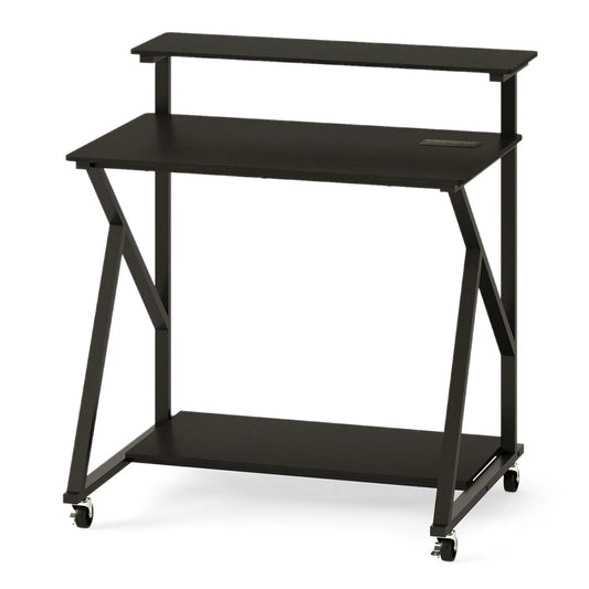 32 Inch Rolling Computer Desk for Small Spaces with Power Outlets-Black