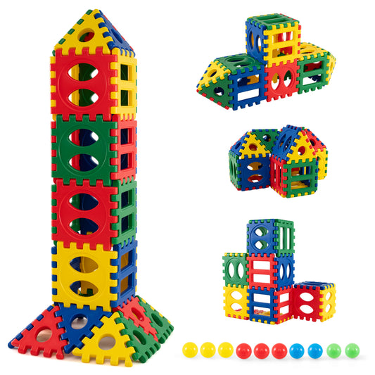 32-Piece Oversized Waffle Block Set with 10 Ocean Balls Easy-to-Use Grid Building Toys