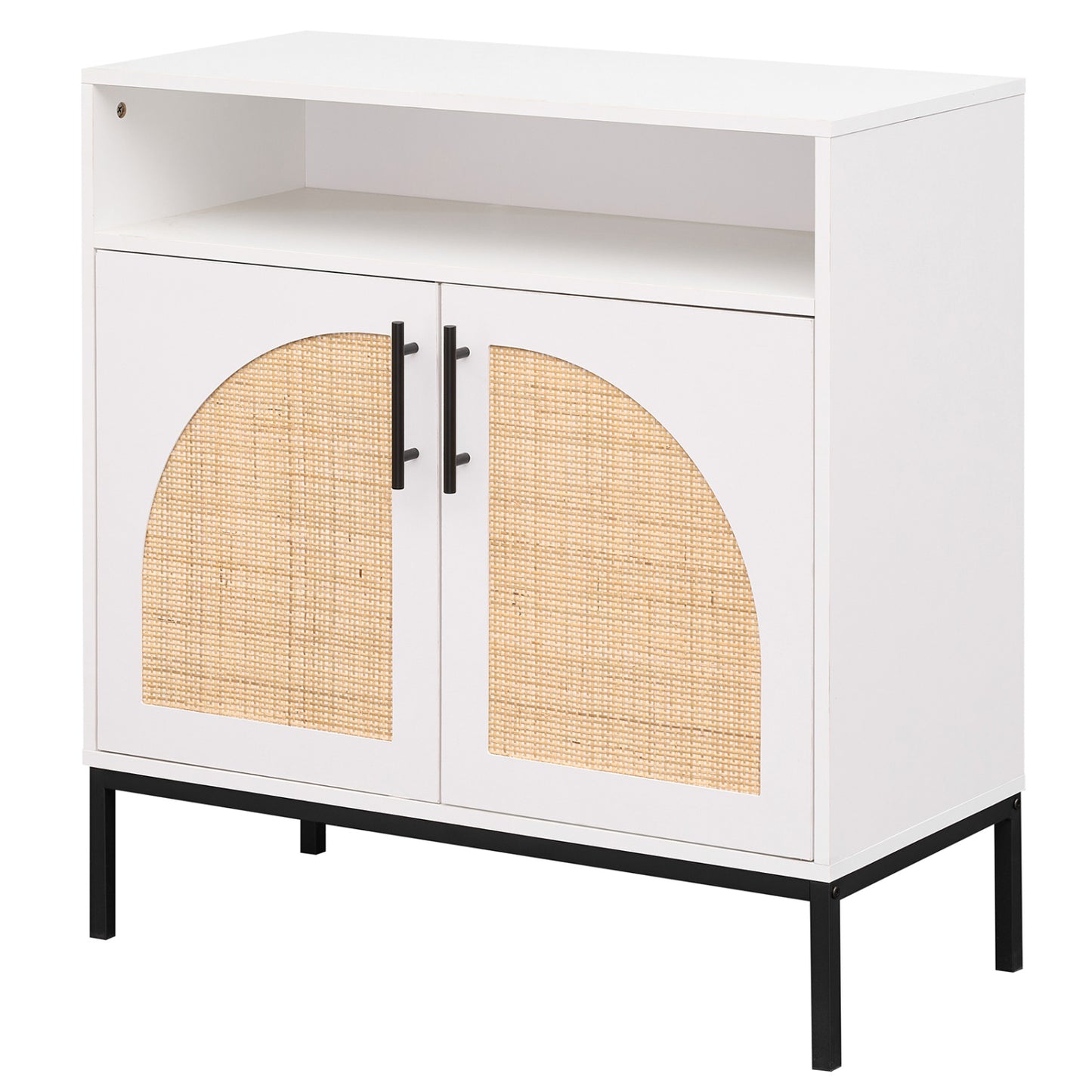 32" Sideboard Buffet Cabinet with 2 Natural Rattan Decorated Doors and Adjustable Shelf-Natural