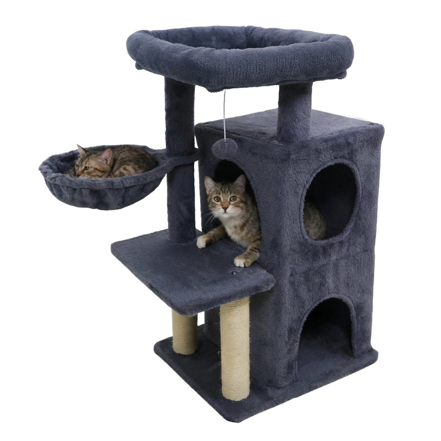 33.5 Inch Cute Kitten Tower with 2-Tier Condo and Padded Top Perch-Beige